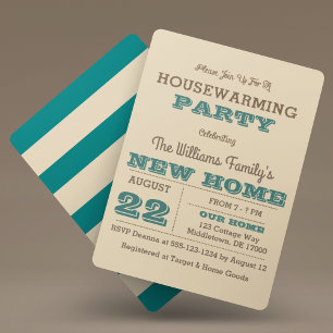Aquamarin & Taupe Stripe Housewarming Einladung