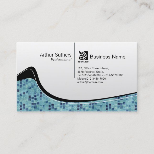 Aquamarin Tiles Wave Muster Business Card Visitenkarte (Vorderseite)