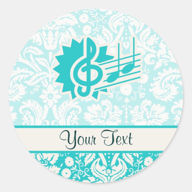 Aquamarin Treble Clef Runder Aufkleber (Vorderseite)