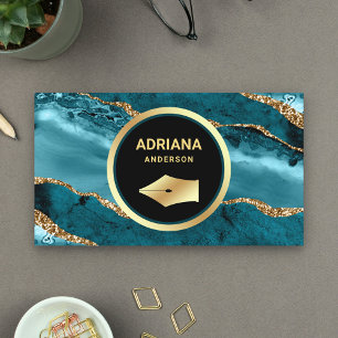 Aquamarin Türkis Agate Rechtsanwalt Gold Pen Nib Visitenkarte