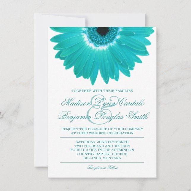 Aquamarin Türkis Aqua Daisy Hochzeit Einladungen (Vorderseite)