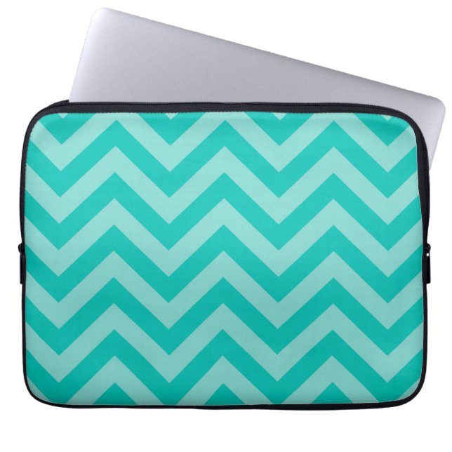 Aquamarin Türkis Aqua Grosses Zickzack ZigZag Must Laptopschutzhülle (Vorderseite)