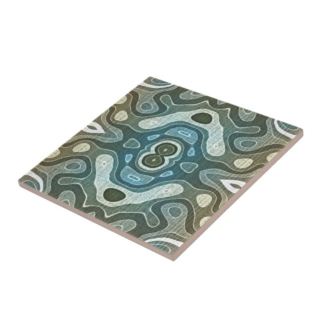 Aquamarin Türkis Blue Gray Brown Ethnic Stamm Art Fliese (Seite)