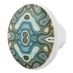 Aquamarin Türkis Blue Gray Brown Ethnic Stamm Art Keramikknauf