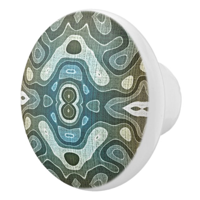 Aquamarin Türkis Blue Gray Brown Ethnic Stamm Art Keramikknauf (Rechts)