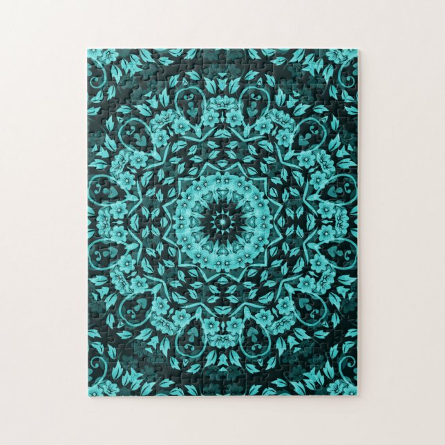 Aquamarin Türkis Floral Mandala (Vertikal)