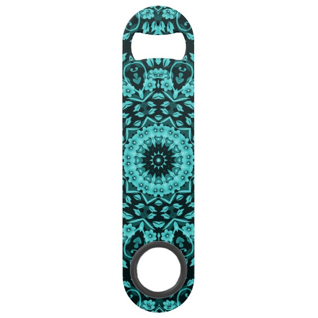 Aquamarin Türkis Floral Mandala Speedflaschenöffner (Vorderseite)