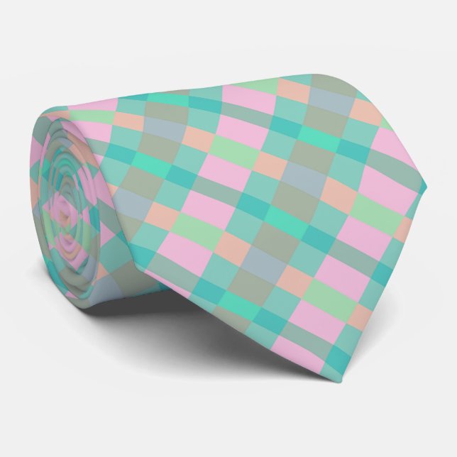 Aquamarin Türkis Grün Blau Rosa Muster Neck Tie Krawatte (Gerollt)
