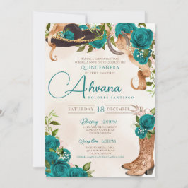 Aquamarin Türkis Quinceanera Charro Western Rose Einladung