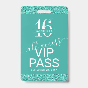 Aquamarin Türkis Sweet 16 Einladung VIP Pass Abzei Ausweis