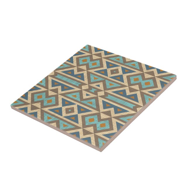 Aquamarin Türkis Terracotta Brown Ethnic Stamm Kun Fliese (Seite)