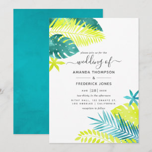 Aquamarin - Türkis und Lemon Tropical Wedding Einladung
