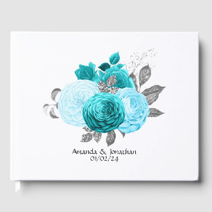Aquamarin - Türkis und Silberblume Gästebuch