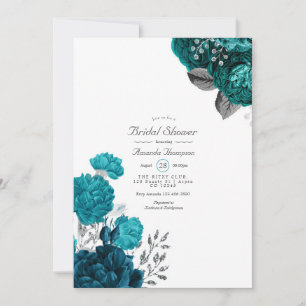 Aquamarin - Türkis und Silver Floral Brautparty Einladung