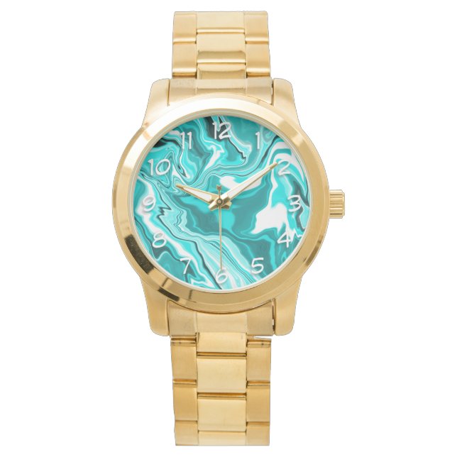 Aquamarin, türkis und weißer Marmor Armbanduhr (Vorderseite)