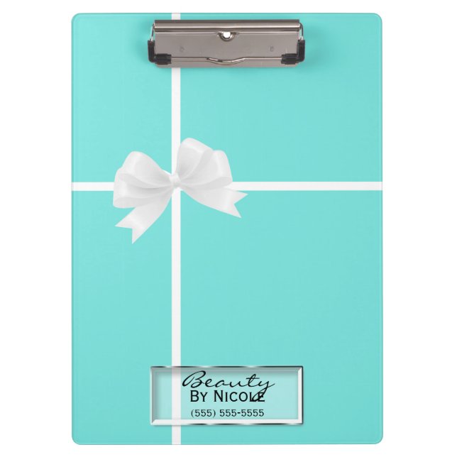 Aquamarin Türkis White Bow Classy Elegante Glam Klemmbrett (Vorderseite)