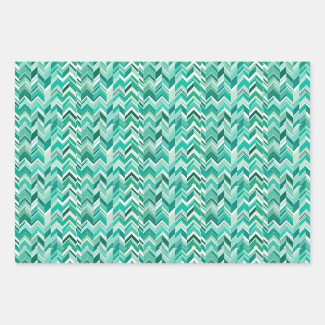 Aquamarin Türkis Zickzack Geschenkpapier Set (Vorderseite)