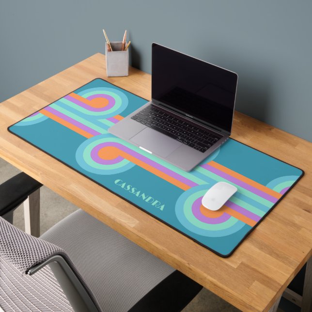 Aquamarin Türkisblau Orange Lila Retro-Muster Schreibtischunterlage (Büro 2)