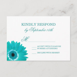 Aquamarin türkise Aqua Daisy Wedding RSVP Cards
