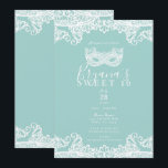 Aquamarin türkisfarbene Spitzenmasquerade Sweet 16 Einladung<br><div class="desc">Anpassen für jedes Ereignis</div>