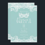 Aquamarin türkisfarbene Spitzenmasquerade Sweet 16 Einladung<br><div class="desc">Anpassen für jedes Ereignis</div>