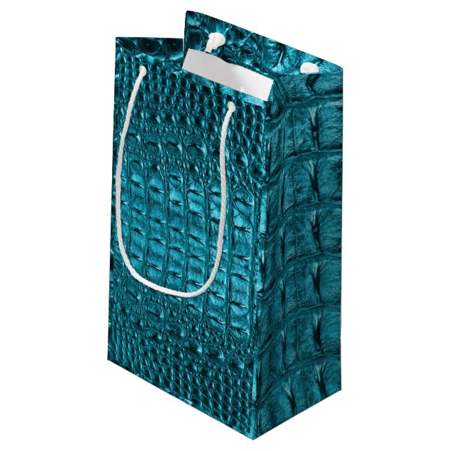 aquamarin-türkisfarbener Alligator druckt Aquablau Kleine Geschenktüte (Rückseite Schrägansicht)