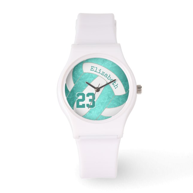 aquamarin türkisfarbener, gürtlicher Volleyball Armbanduhr (Vorderseite)