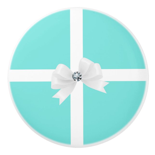 Aquamarin türkisfarbenes Blau und Bow Chic Keramikknauf (Vorderseite)