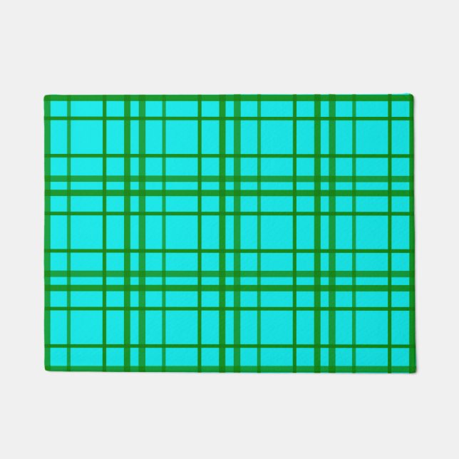 Aquamarin türkisfarbenes Tartan Kariertes Muster Fußmatte (Vorderseite)