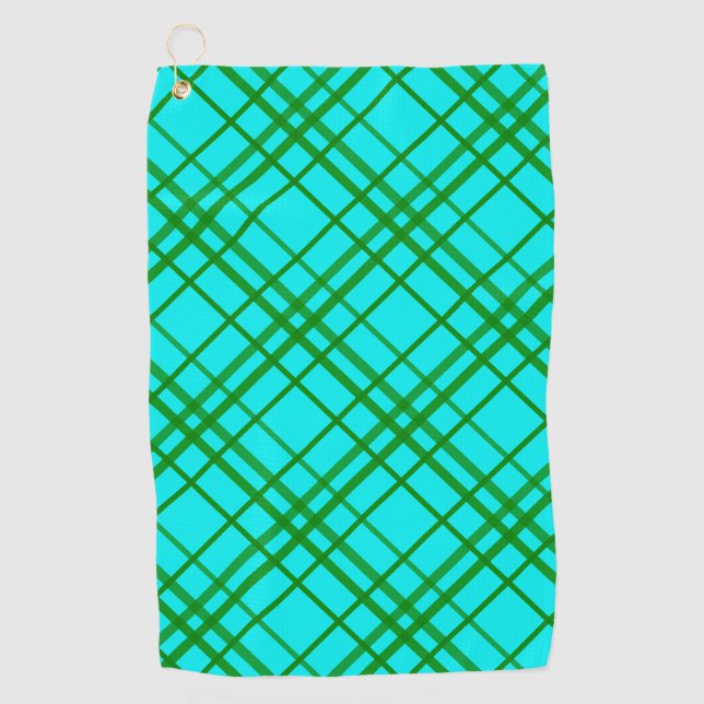 Aquamarin türkisfarbenes Tartan Kariertes Muster Golfhandtuch (Vorderseite)
