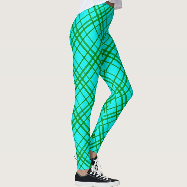 Aquamarin türkisfarbenes Tartan Kariertes Muster Leggings (Von Creator hochgeladen)
