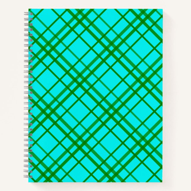 Aquamarin türkisfarbenes Tartan Kariertes Muster Notizbuch (Vorderseite)