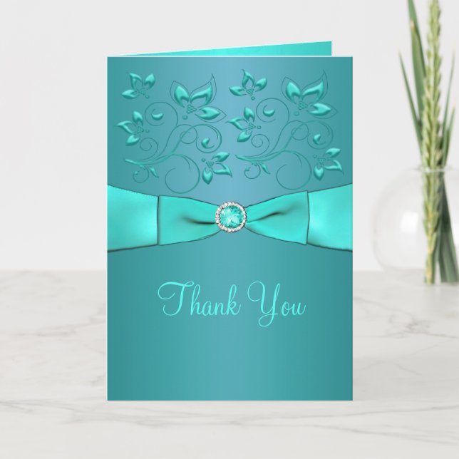 Aquamarin und Aqua Floral II Danke Karte (Vorderseite)