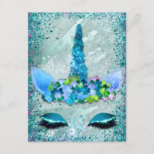 Aquamarin und Aqua Sparkling Unicorn Postkarte