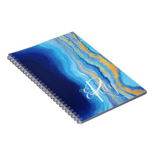 Aquamarin und blau Agate Marble Abstrakt Name Mono Notizblock