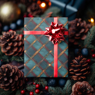 Aquamarin und braun Crisscross Kariert - elegant r Geschenkpapier