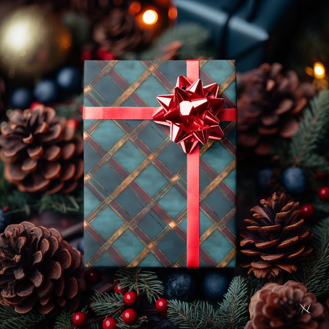 Aquamarin und braun Crisscross Kariert - elegant r Geschenkpapier (Von Creator hochgeladen)