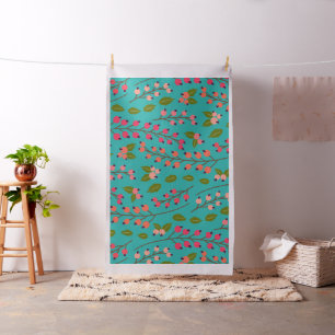 Aquamarin und Coral Berry Pattern Stoff