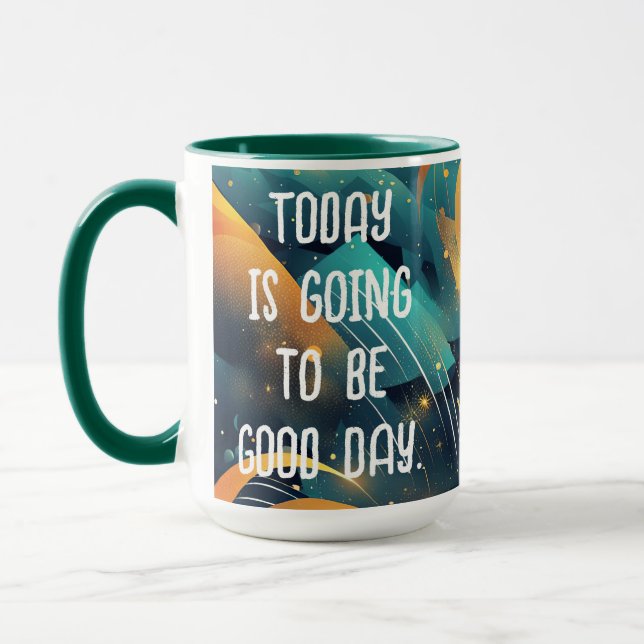 Aquamarin und Gold Abstrakt mit Angebot Tasse (Links)
