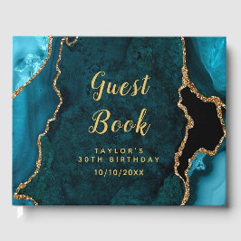 Aquamarin und Gold Agate Marble Geburtstag Gästebuch