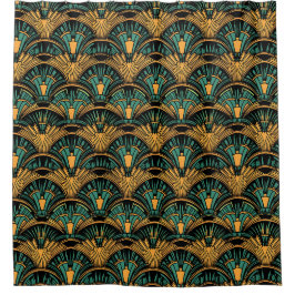 Aquamarin und Gold Art Deco Duschvorhang