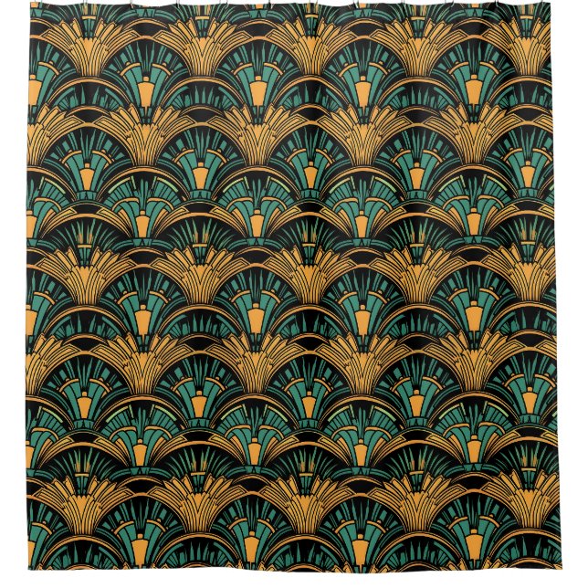 Aquamarin und Gold Art Deco Duschvorhang (Vorderseite)