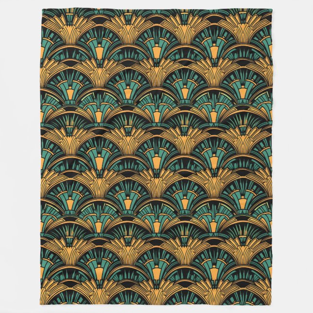 Aquamarin und Gold Art Deco Fleecedecke (Vorderseite)