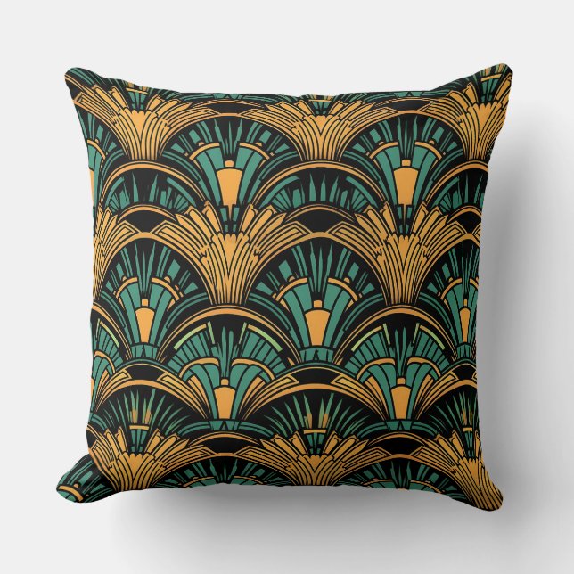 Aquamarin und Gold Art Deco Kissen (Vorderseite)