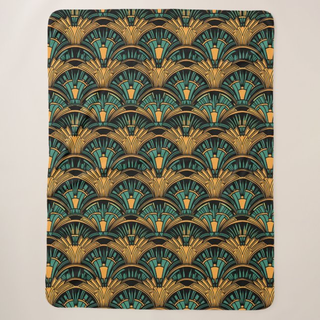 Aquamarin und Gold Art Deco Sherpadecke (Vorderseite)