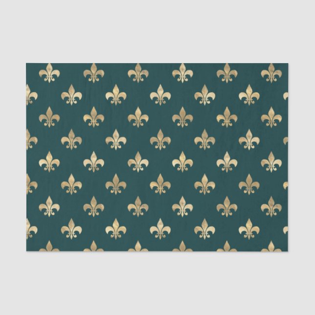 Aquamarin und Gold Fleur-de-lis Seidenpapier (Vorderseite)