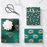 Aquamarin und Gold Geschenkpapier Set<br><div class="desc">Trendiges aquamarines und Imitat Glitzer- und Folienverpackungspapier mit glänzenden Diamanten, Leoparden und Kissenlippen.</div>