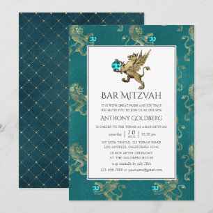 Aquamarin und Gold Heraldic Bar Mitzvah Einladung