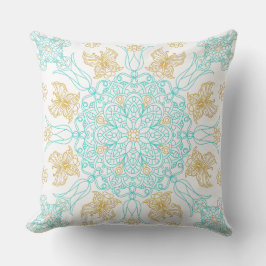 Aquamarin und Gold Mandala mit Schmetterling Kissen