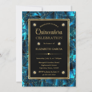 Aquamarin und Gold Midnight Crystal Galaxy Quincea Einladung